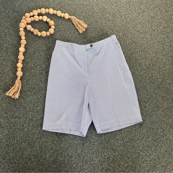 LAND’S END Blue & White Striped Seersucker Shorts Elastic Waist Comfy Casual 16 - Picture 4 of 16